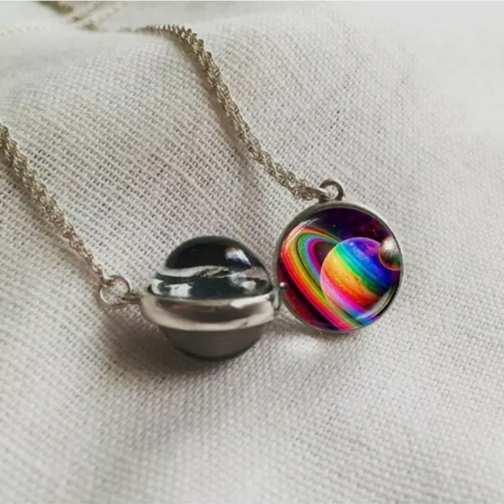 Stars Nebula Glass Ball Cabochon Necklace NEW
